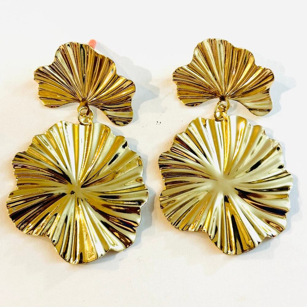 Gold Textured Drop Earrings